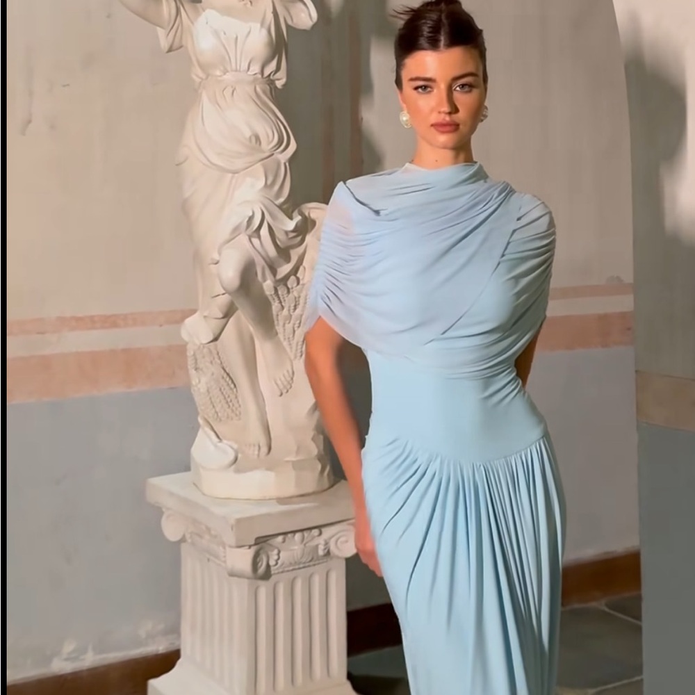 Elegant Blue Draped Dress